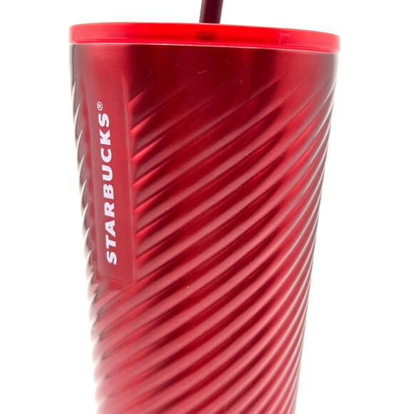 Starbucks Winter 2022‎ Holiday Red Swirl Stainless Steel Tumbler Cold Venti 24oz - Picture 7 of 16